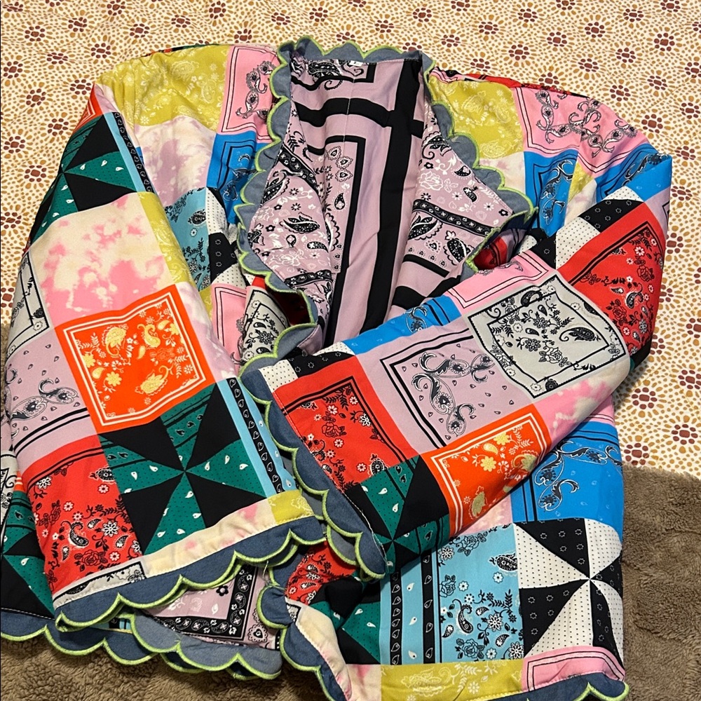 Colorful Patchwork jacket with Scalloped Edges